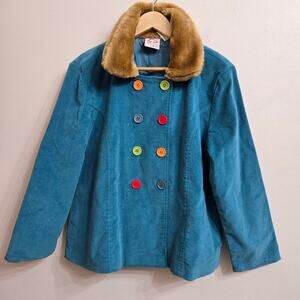 Jellybean Girls Corduroy Jacket Faux Fur Collar Multicolor Buttons L (14.5 eu)